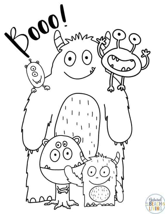 Boo monster printable with 4 monsters standing together